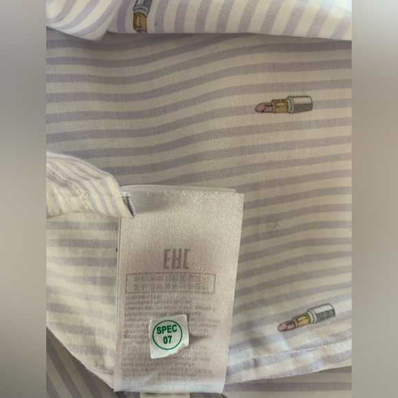 Banana Republic Cotton Shirt: White w/Blue Stripes/Lipstick Print, ButtonDown, L - Picture 11 of 11
